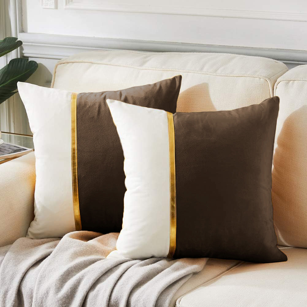 Premium Velvet Set of 2 Decorative Throw Pillow/Cushion Covers with Gold Stripe