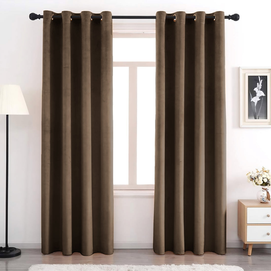 Set of 2 Room Darkening Solid Velvet Grommet Curtains