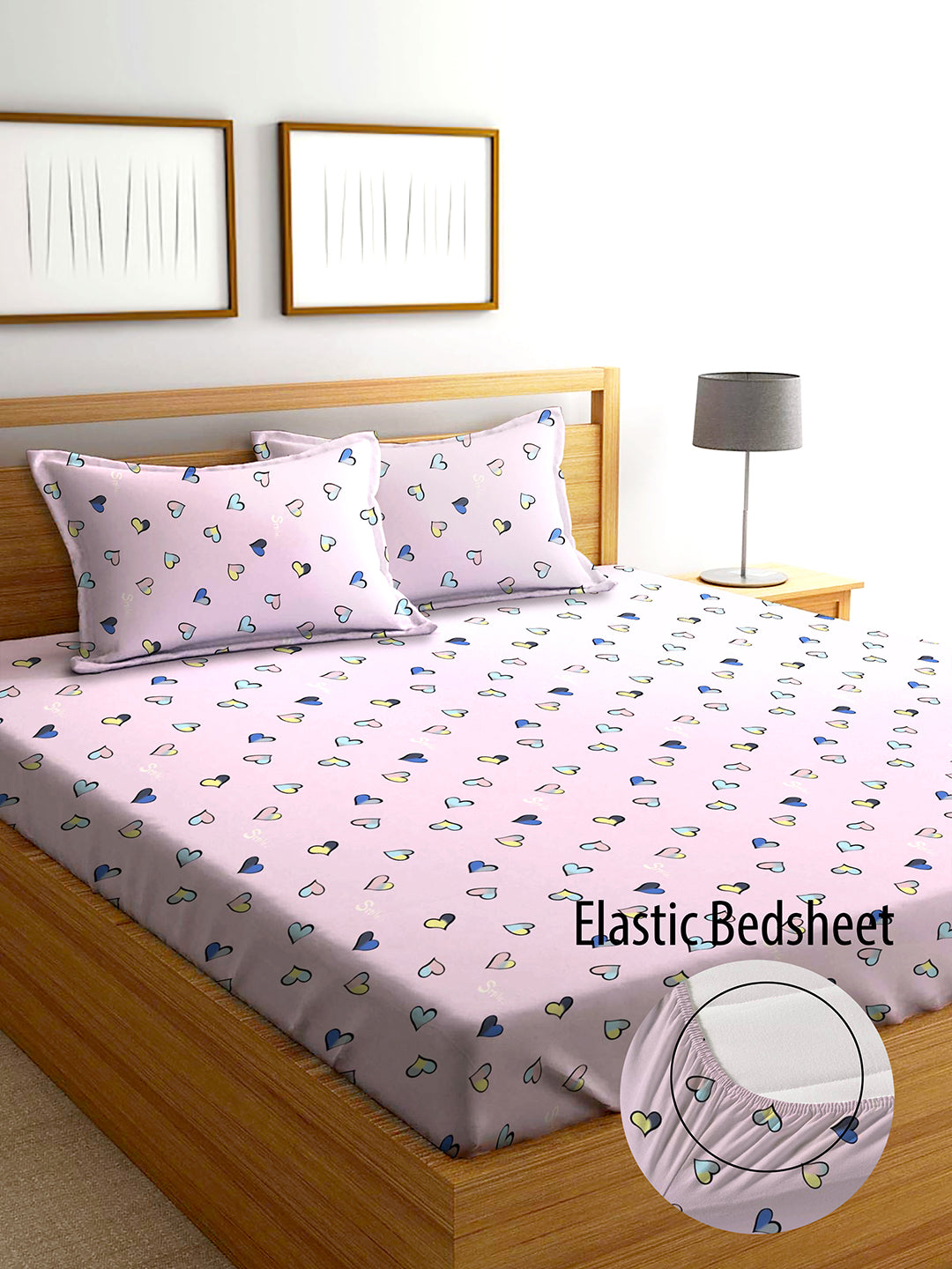 Glace Cotton Abstract Flat Fitted Bedsheet with 2 Pillow Covers