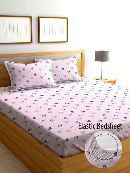 Glace Cotton Abstract Flat Fitted Bedsheet with 2 Pillow Covers