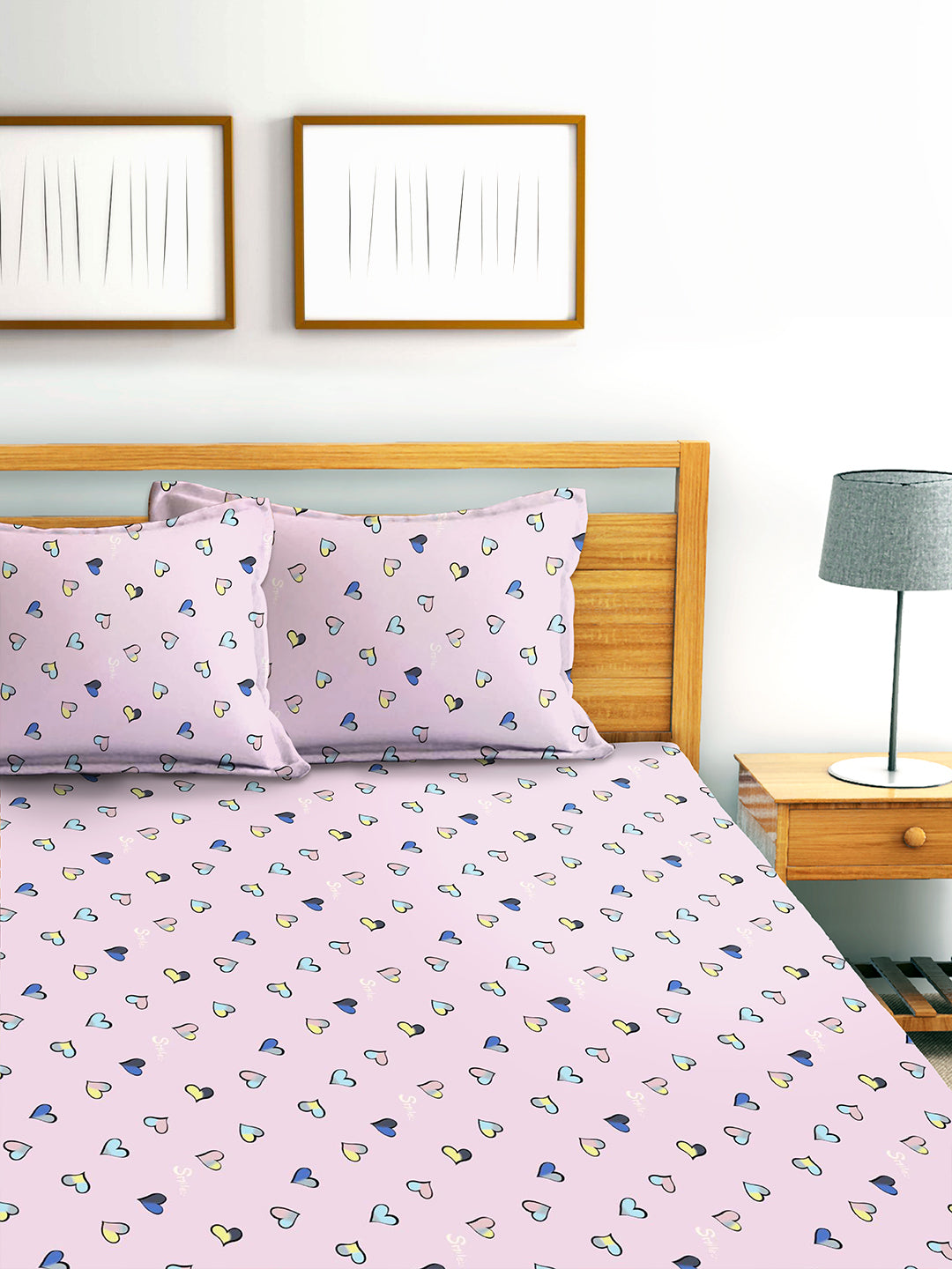 Glace Cotton Abstract Flat Fitted Bedsheet with 2 Pillow Covers