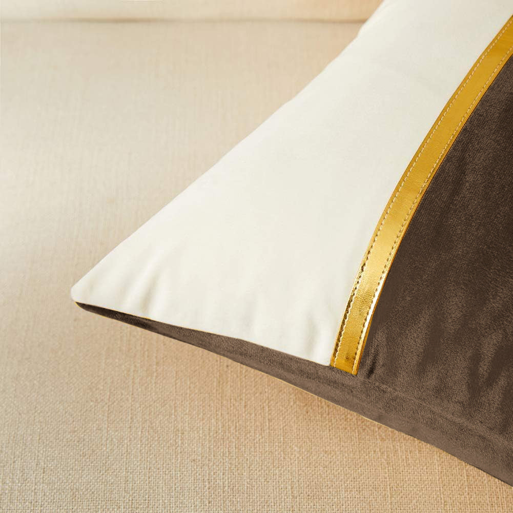 Premium Velvet Set of 2 Decorative Throw Pillow/Cushion Covers with Gold Stripe