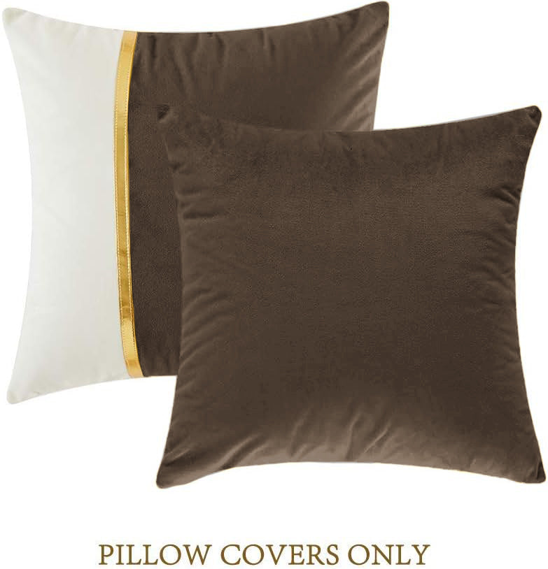 Premium Velvet Set of 2 Decorative Throw Pillow/Cushion Covers with Gold Stripe