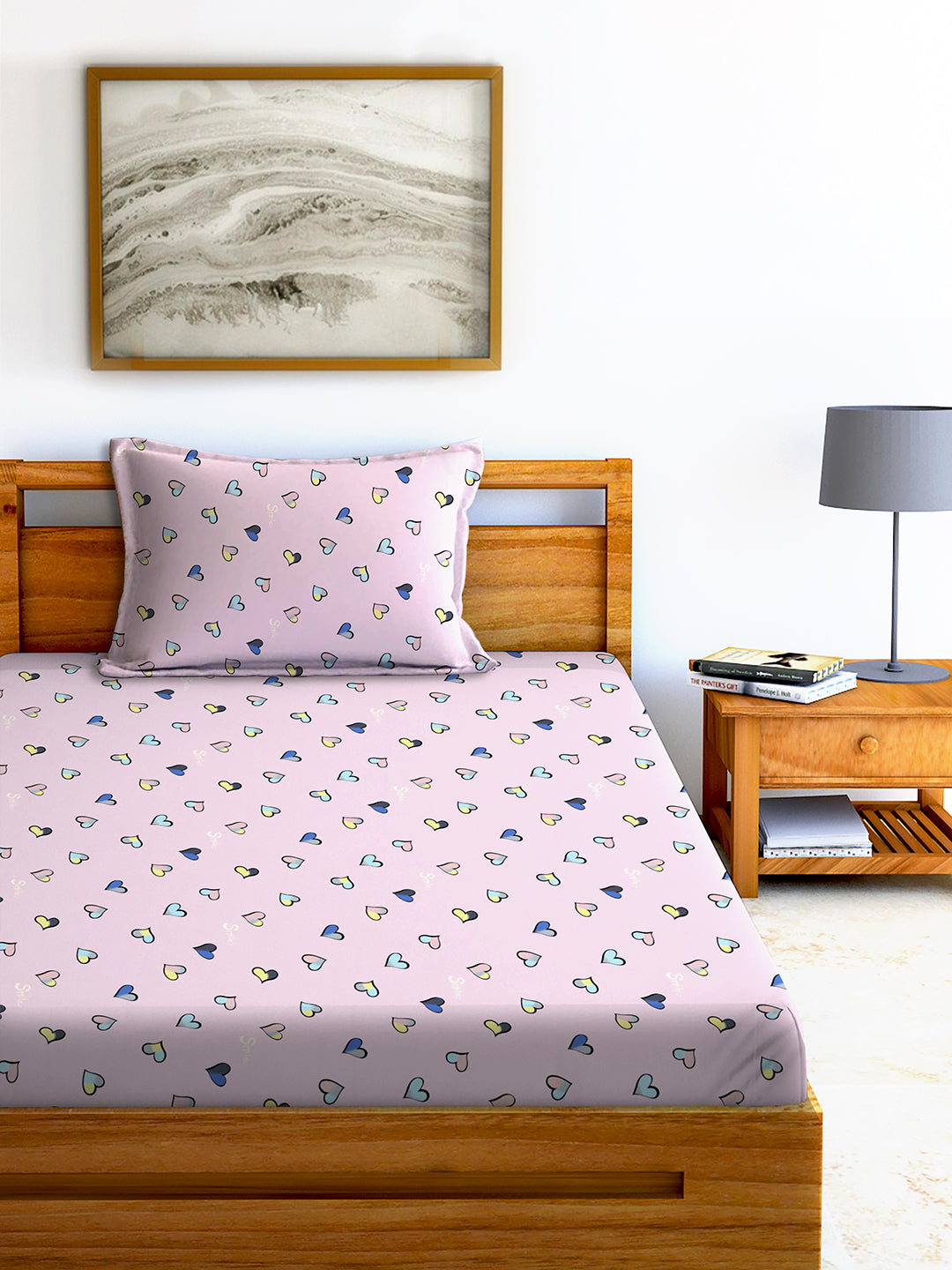 Glace Cotton Abstract Flat Double Bedsheet with 2 Pillow Covers