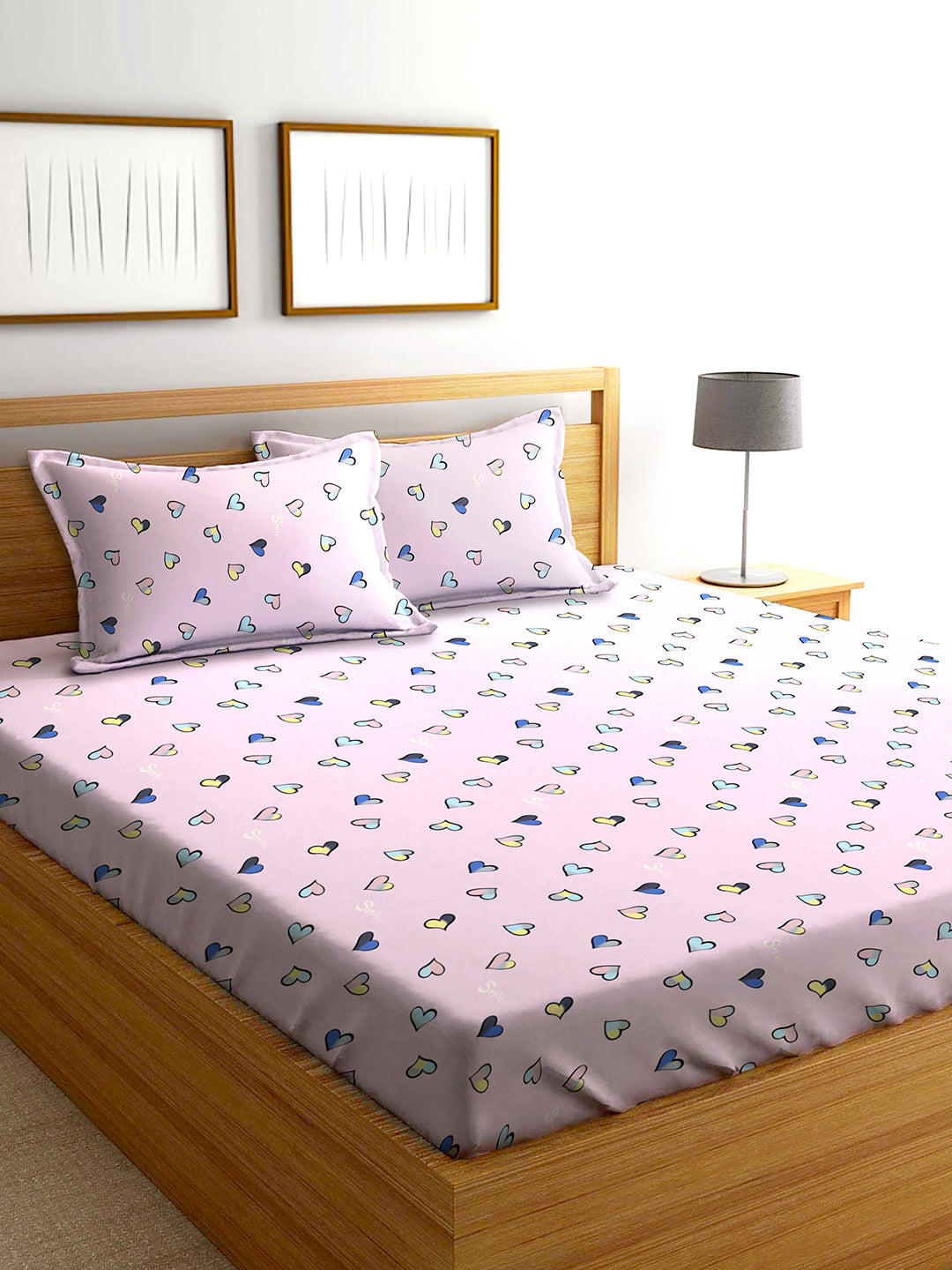 Glace Cotton Abstract Flat Double Bedsheet with 2 Pillow Covers