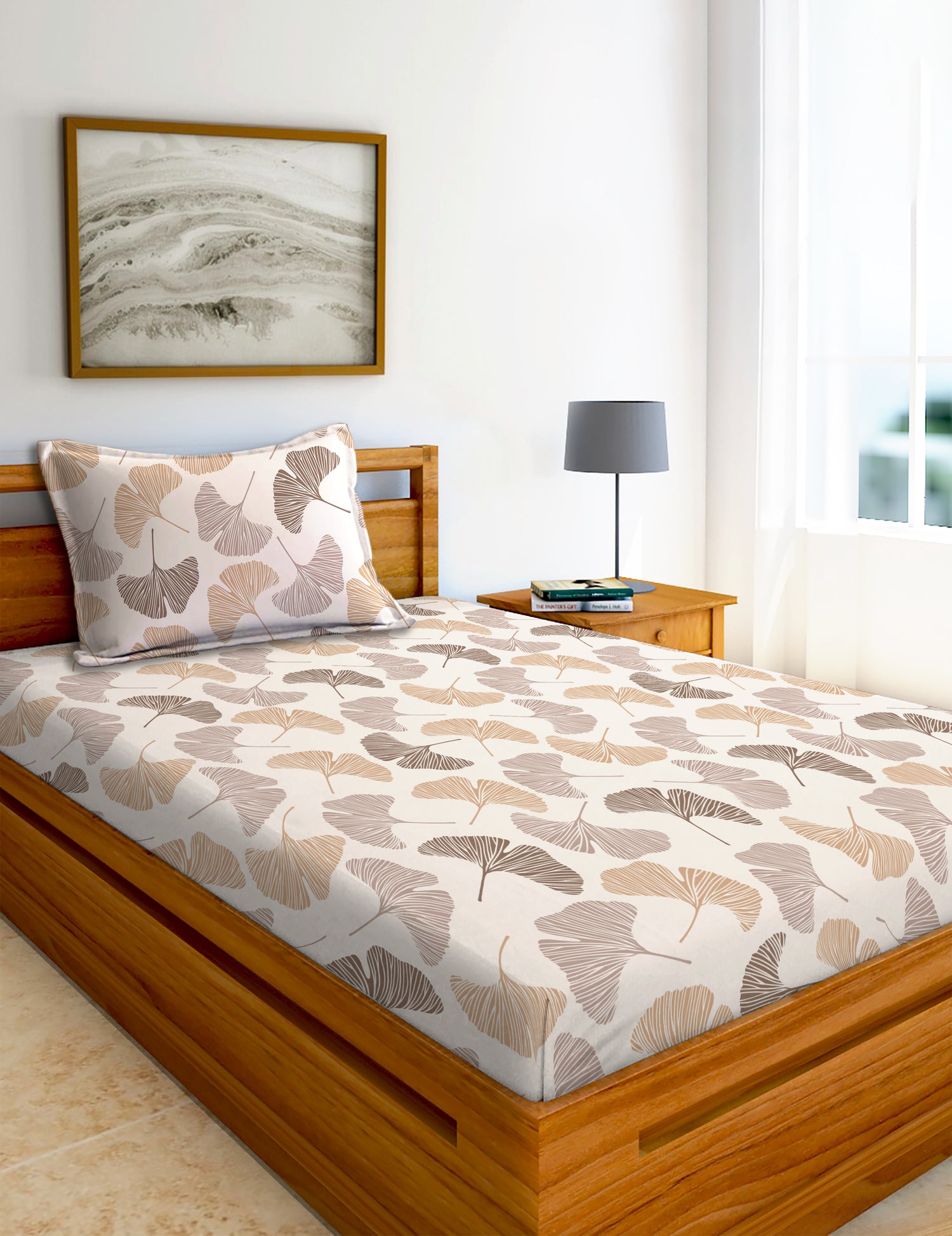 Glace Cotton Abstract Flat Single Bedsheet with 1 Pillow Cover