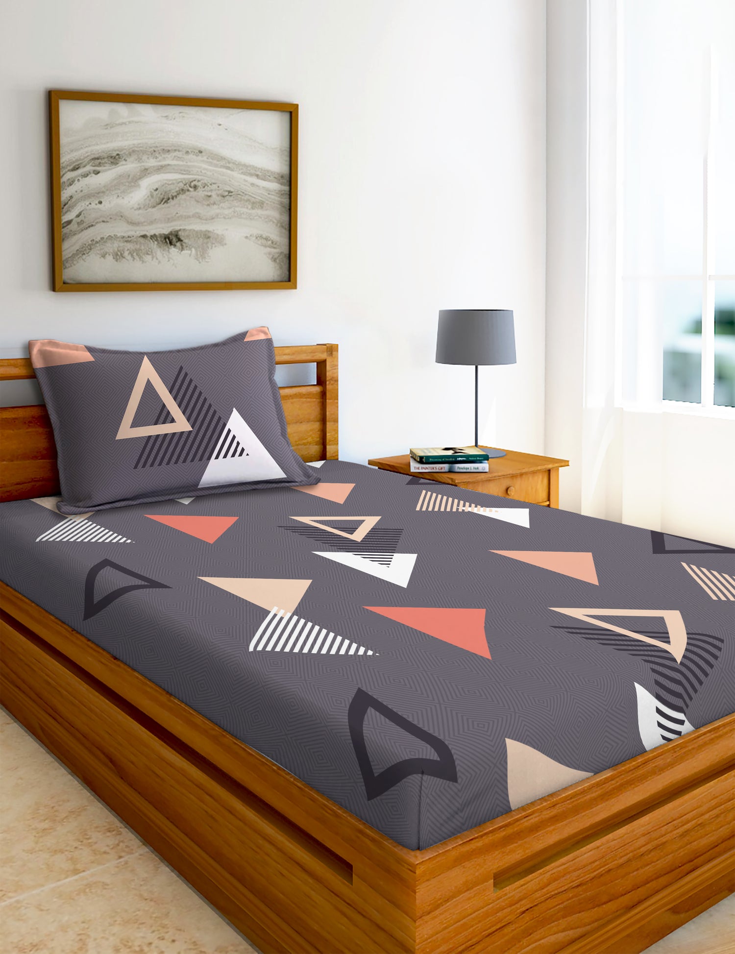 Glace Cotton Abstract Flat Single Bedsheet with 1 Pillow Cover