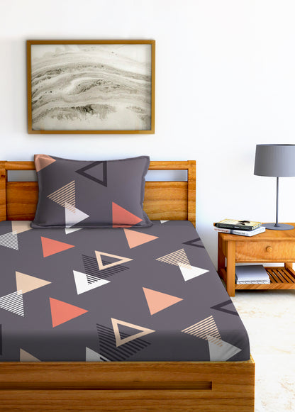 Glace Cotton Abstract Flat Double Bedsheet with 2 Pillow Covers