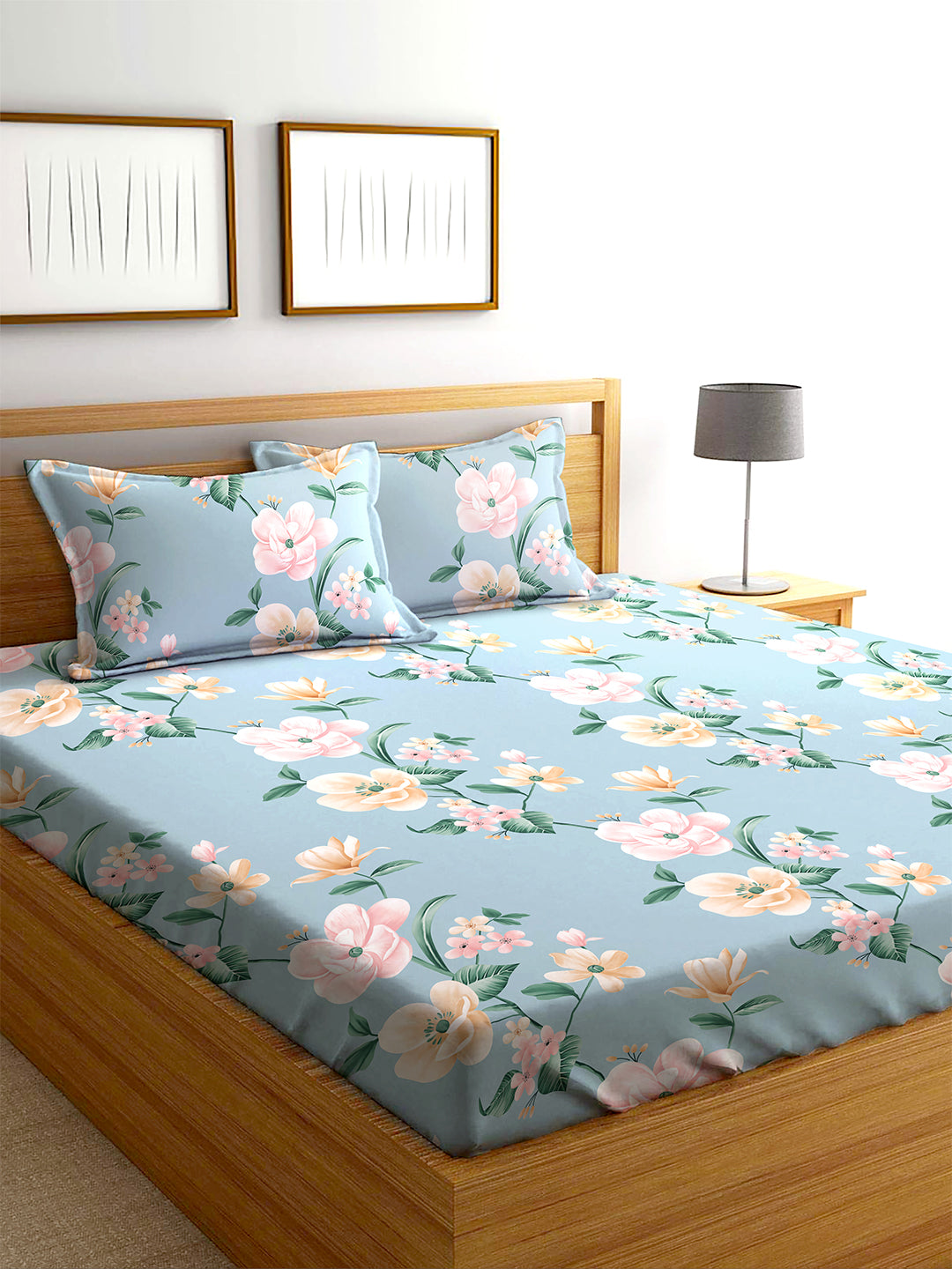 Glace Cotton Abstract Flat Double Bedsheet with 2 Pillow Covers