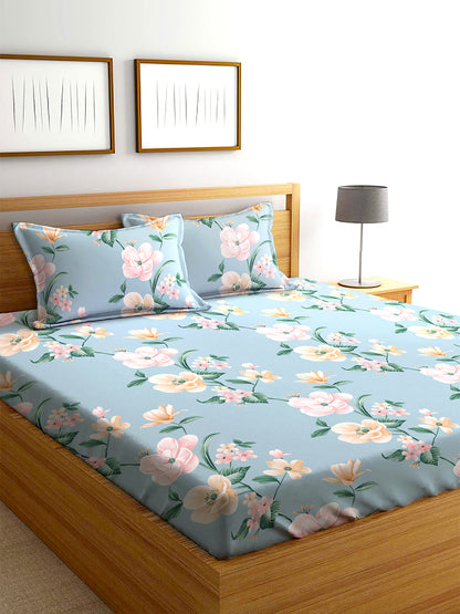 Glace Cotton Abstract Flat Fitted Bedsheet with 2 Pillow Covers