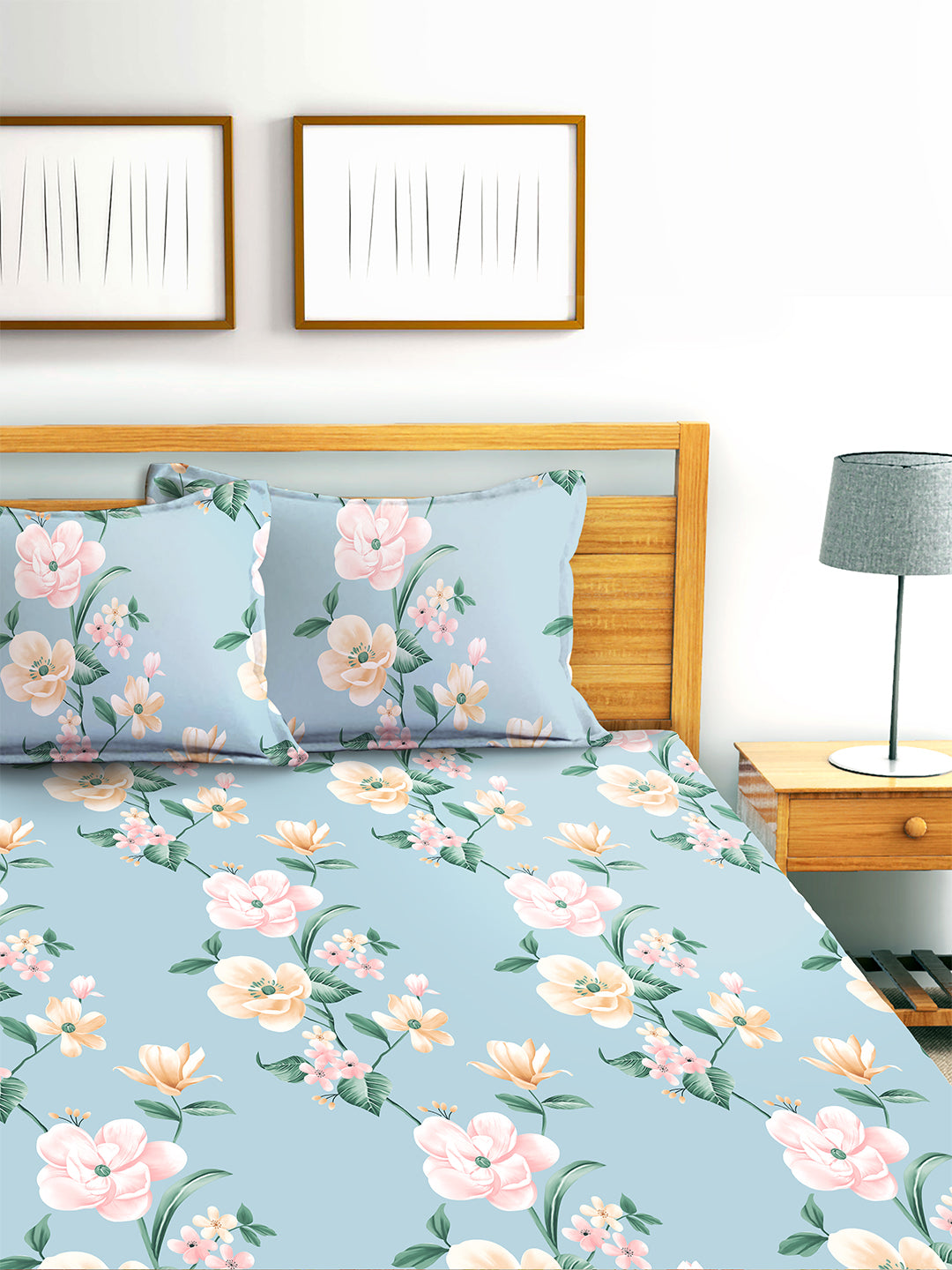 Glace Cotton Abstract Flat Double Bedsheet with 2 Pillow Covers