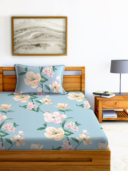Glace Cotton Abstract Flat Fitted Bedsheet with 2 Pillow Covers