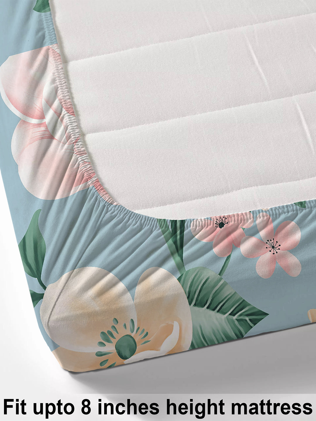 Glace Cotton Abstract Flat Fitted Bedsheet with 2 Pillow Covers