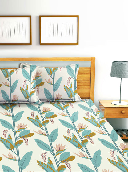 Glace Cotton Abstract Flat Single Bedsheet with 1 Pillow Cover