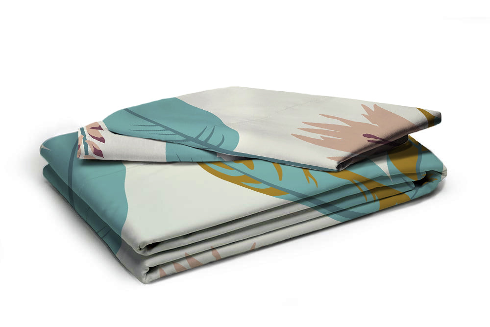 Glace Cotton Abstract Flat Fitted Bedsheet with 2 Pillow Covers