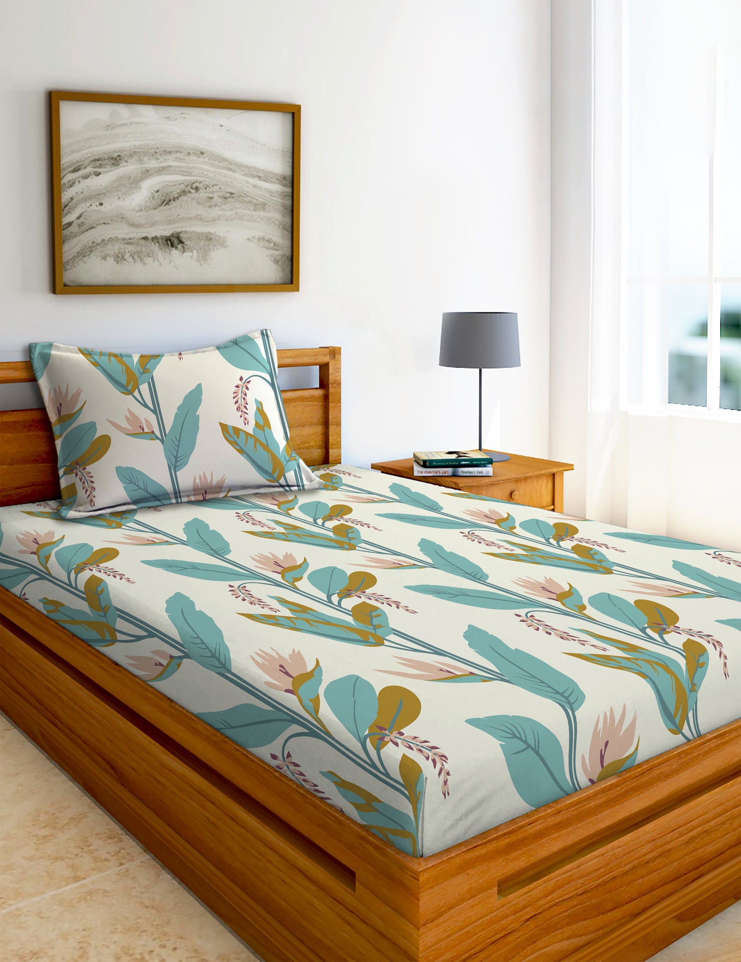 Glace Cotton Abstract Flat Single Bedsheet with 1 Pillow Cover