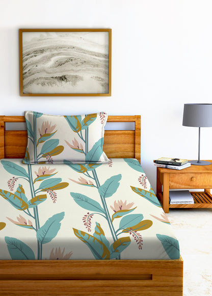Glace Cotton Abstract Flat Single Bedsheet with 1 Pillow Cover