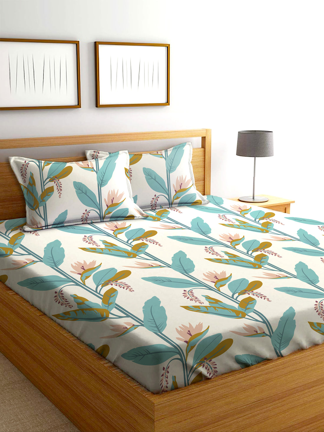Glace Cotton Abstract Flat Double Bedsheet with 2 Pillow Covers