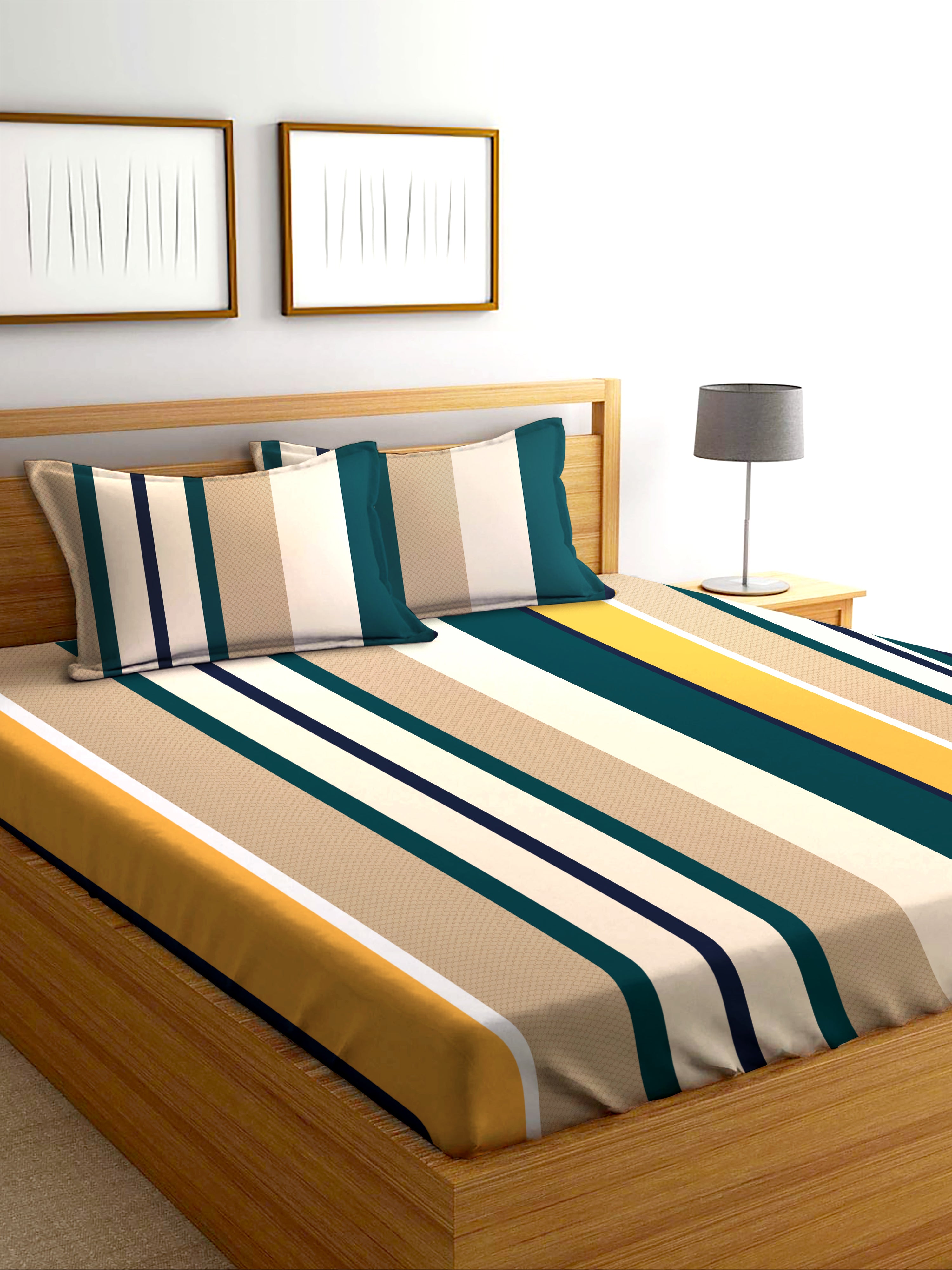 Glace Cotton Abstract Flat Single Bedsheet with 1 Pillow Cover