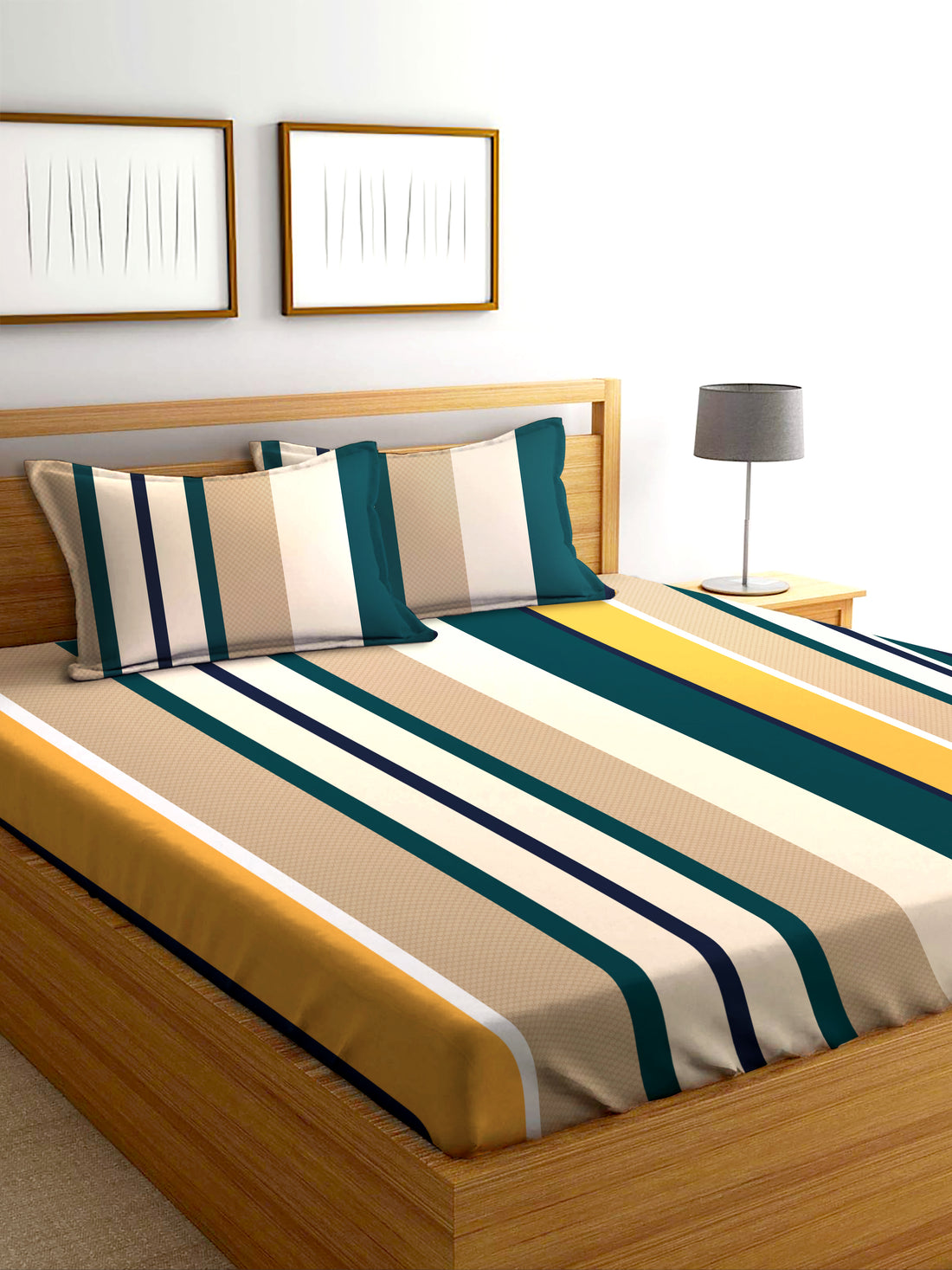 Glace Cotton Abstract Flat Double Bedsheet with 2 Pillow Covers