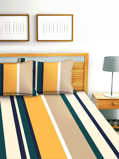 Glace Cotton Abstract Flat Fitted Bedsheet with 2 Pillow Covers