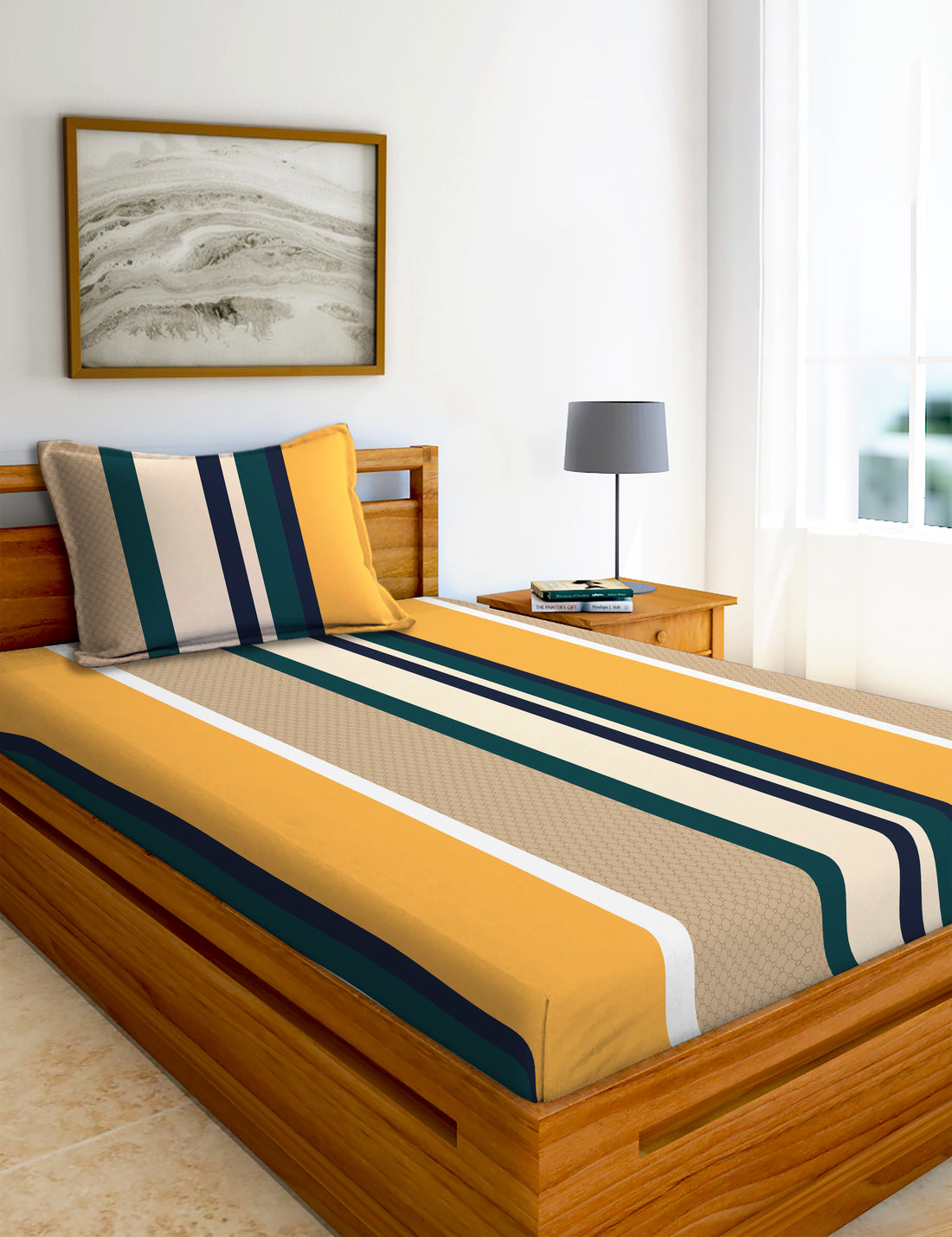 Glace Cotton Abstract Flat Single Bedsheet with 1 Pillow Cover