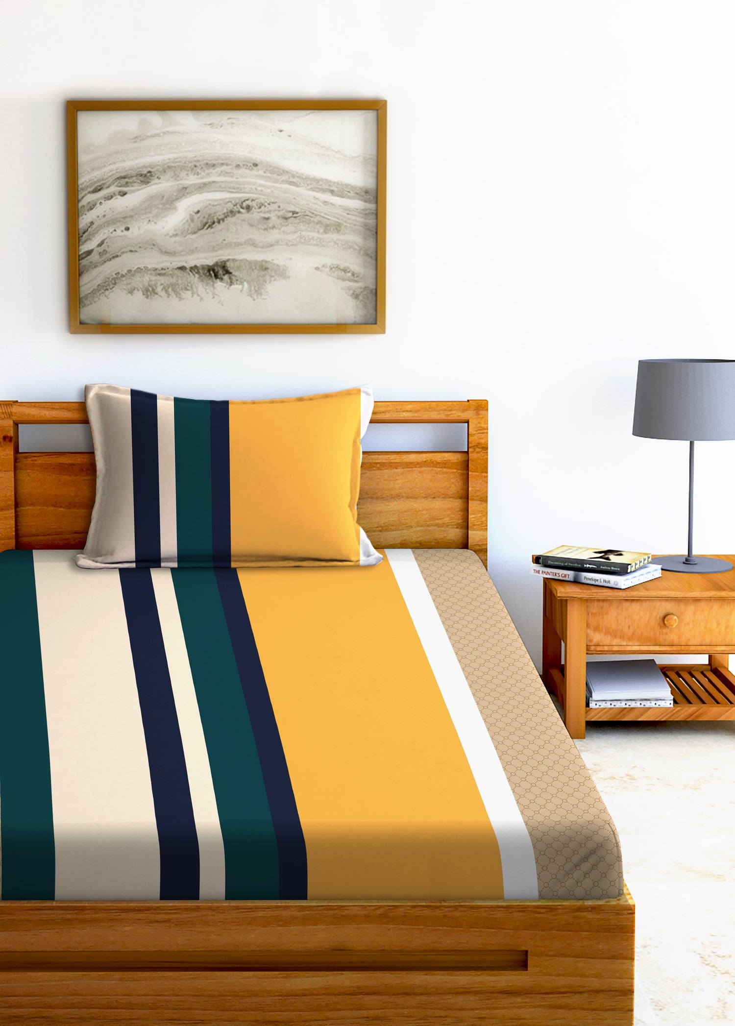 Glace Cotton Abstract Flat Double Bedsheet with 2 Pillow Covers