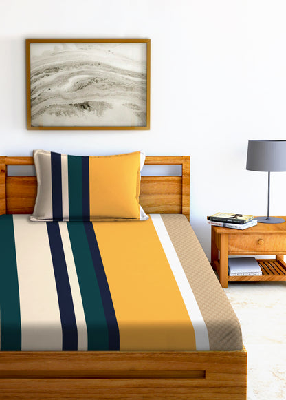 Glace Cotton Abstract Flat Fitted Bedsheet with 2 Pillow Covers