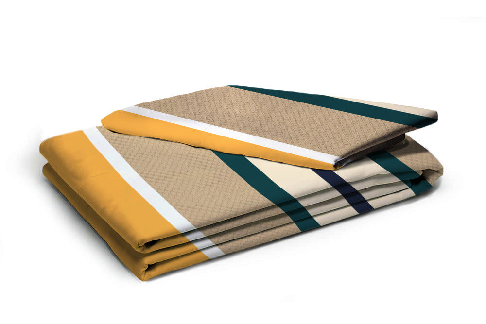 Glace Cotton Abstract Flat Fitted Bedsheet with 2 Pillow Covers