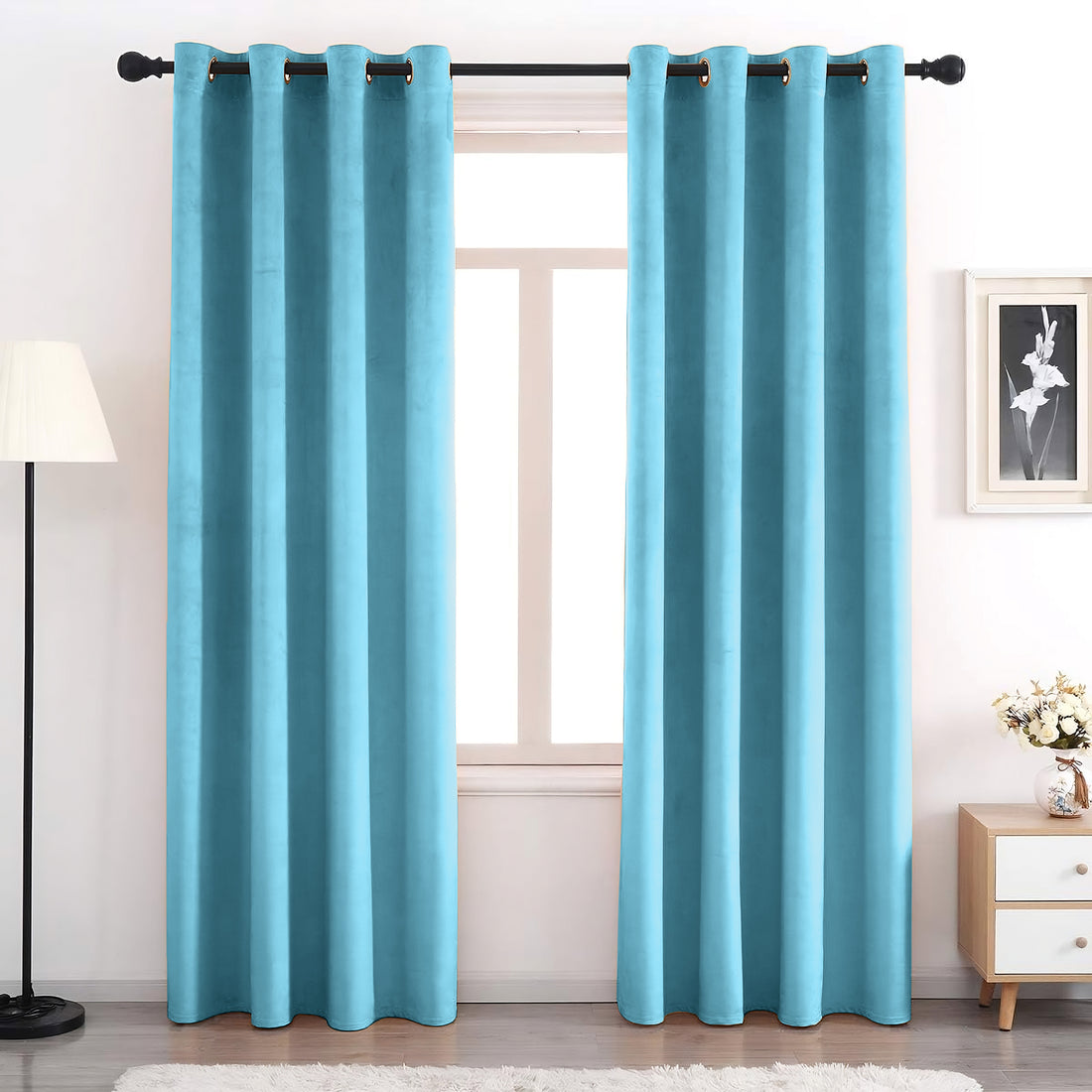 Set of 2 Room Darkening Solid Velvet Grommet Curtains
