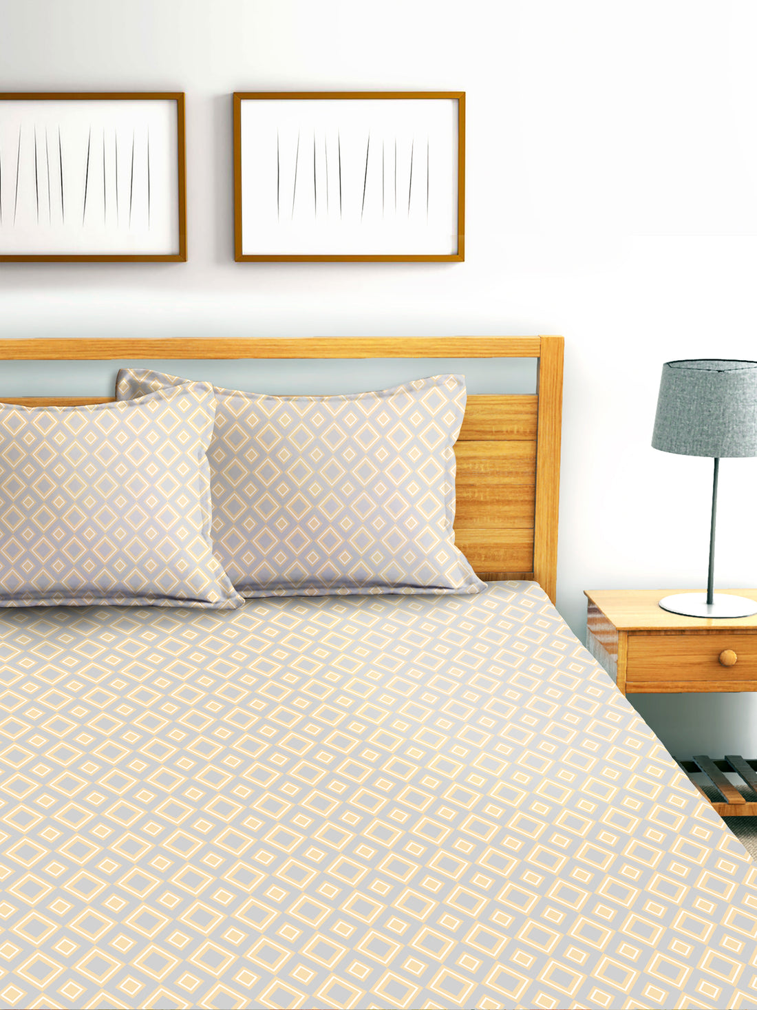 Glace Cotton Abstract Flat Double Bedsheet with 2 Pillow Covers