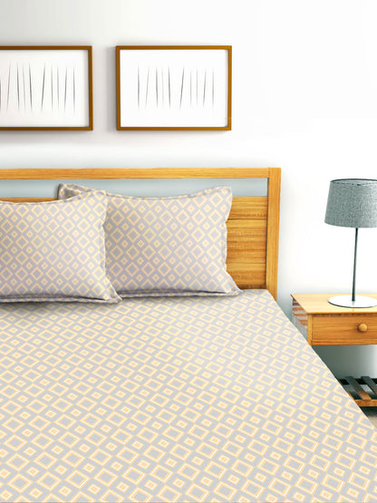 Glace Cotton Abstract Flat Fitted Bedsheet with 2 Pillow Covers