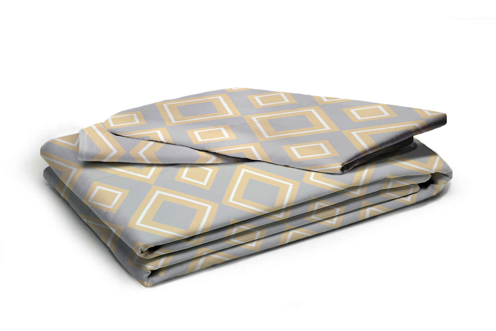 Glace Cotton Abstract Flat Fitted Bedsheet with 2 Pillow Covers