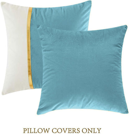 Premium Velvet Set of 2 Decorative Throw Pillow/Cushion Covers with Gold Stripe