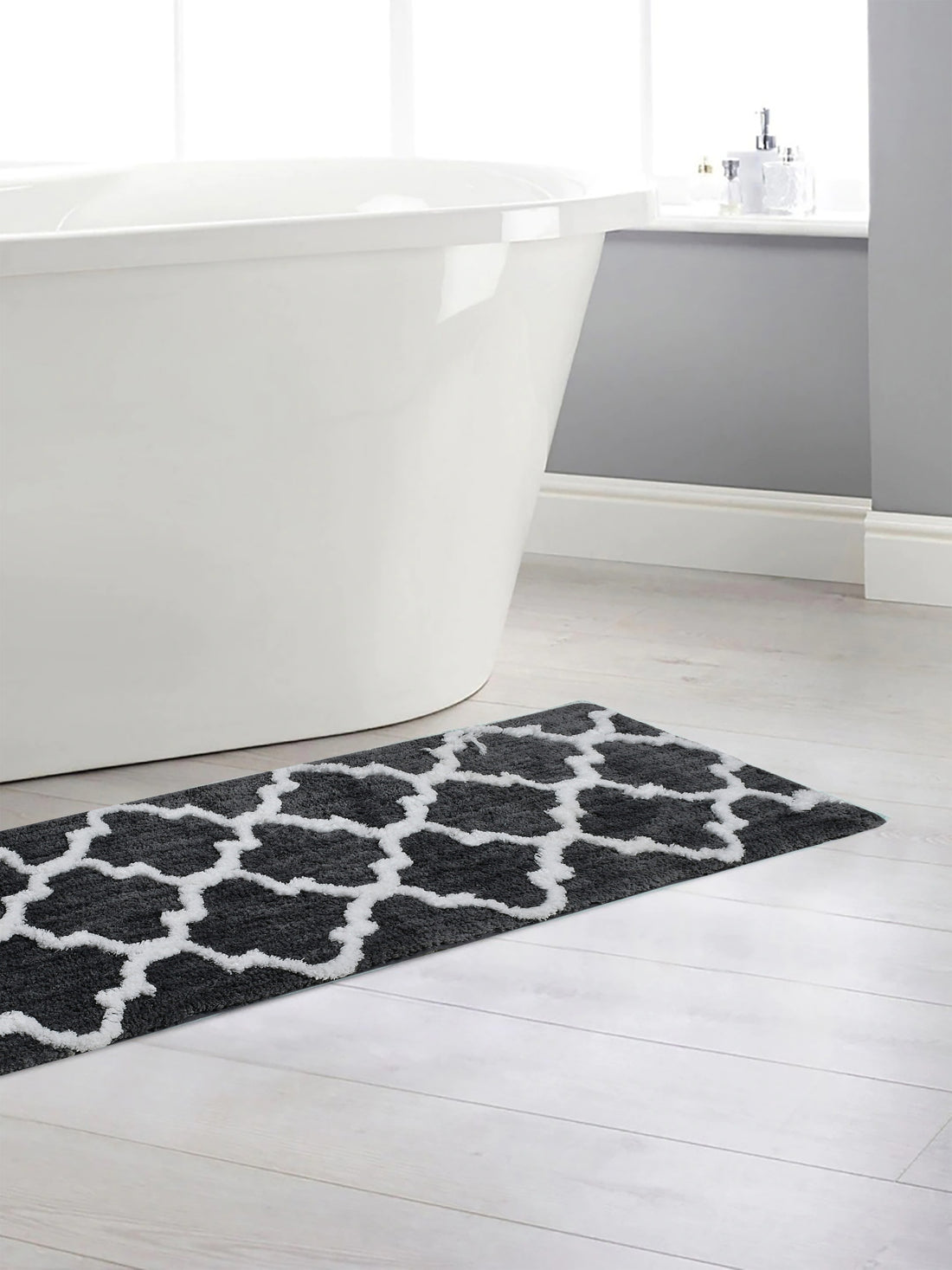 Soft Microfiber Abstract Moroccan Designer Anti Slip Runner, Grey