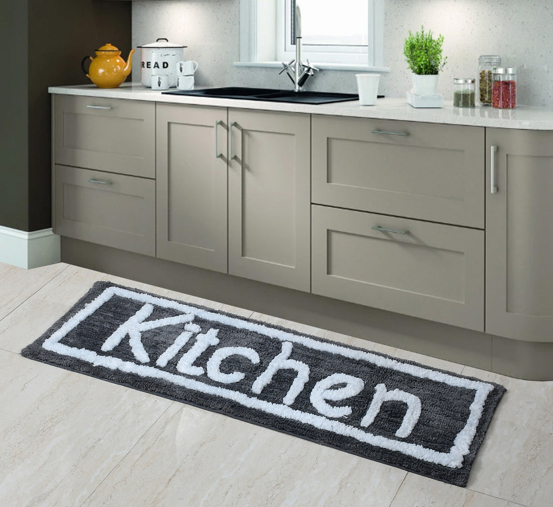 Soft Microfiber Kitchen Designer Anti Slip Runner, Grey
