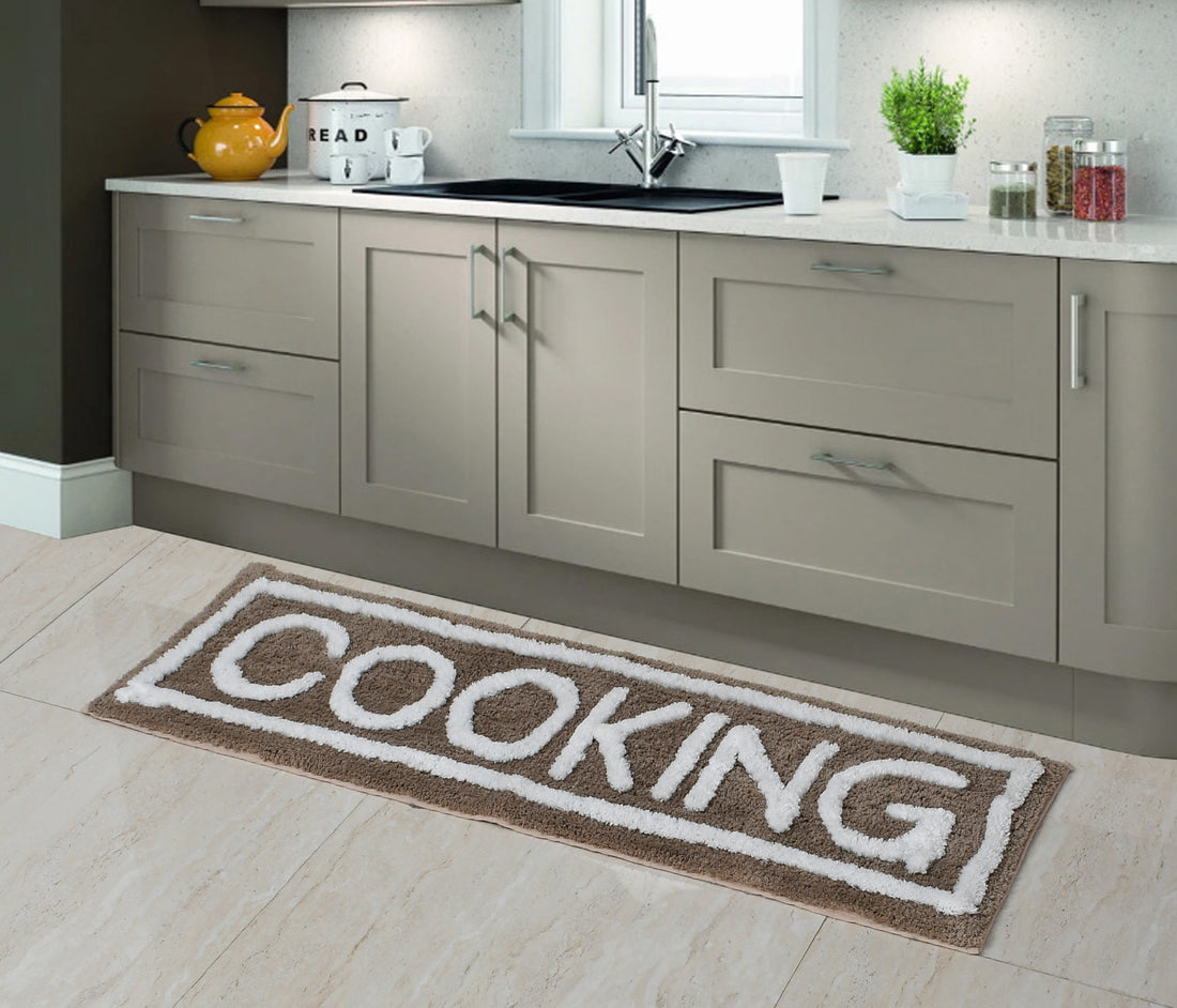 Soft Microfiber Kitchen Designer Anti Slip Runner, Coffee