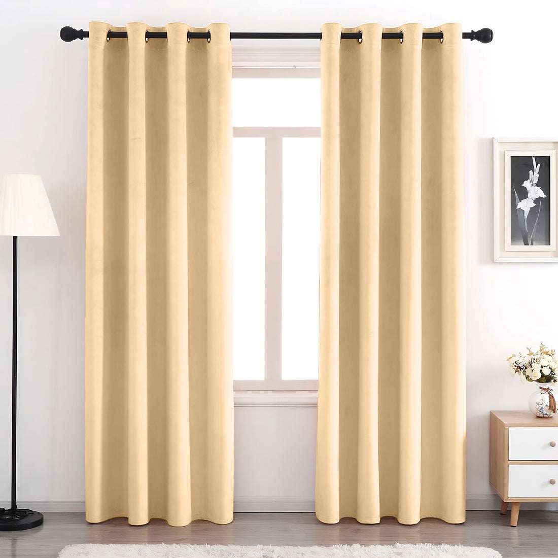 Set of 2 Room Darkening Solid Velvet Grommet Curtains
