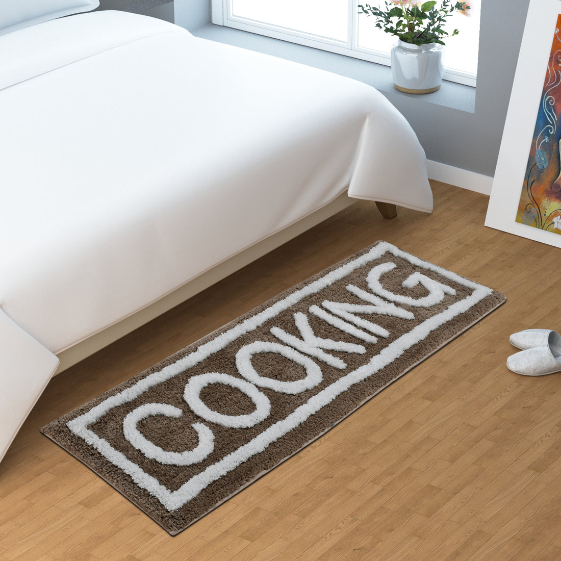 Soft Microfiber Kitchen Designer Anti Slip Runner, Coffee