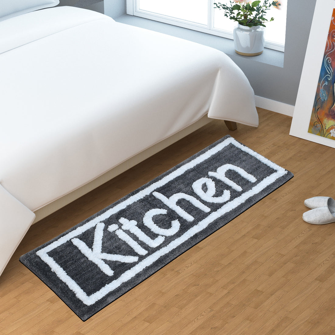 Soft Microfiber Kitchen Designer Anti Slip Runner, Grey