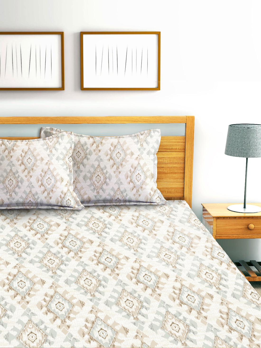 Glace Cotton Abstract Flat Double Bedsheet with 2 Pillow Covers