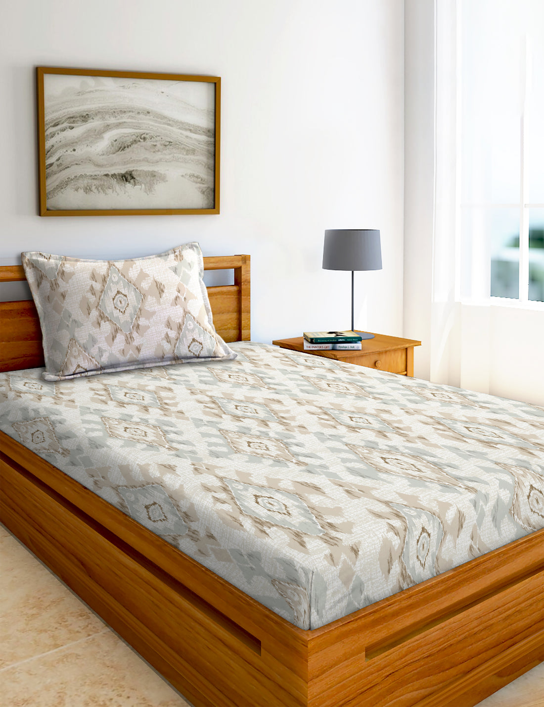 Glace Cotton Abstract Flat Single Bedsheet with 1 Pillow Cover