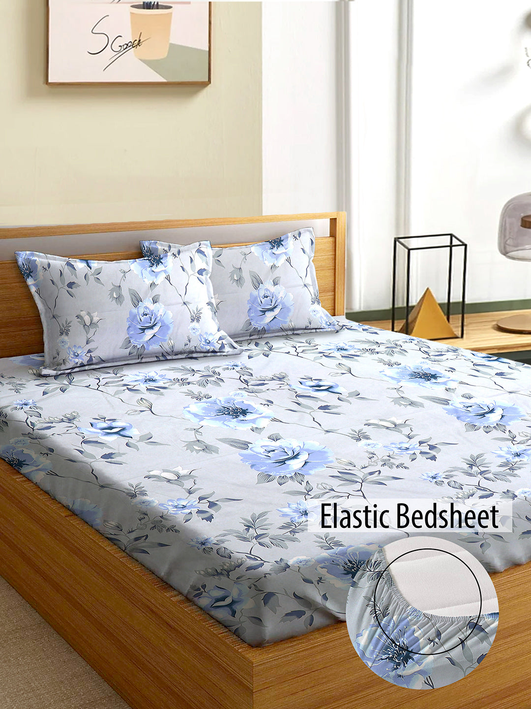 Glace Cotton Abstract Flat Double Bedsheet with 2 Pillow Covers