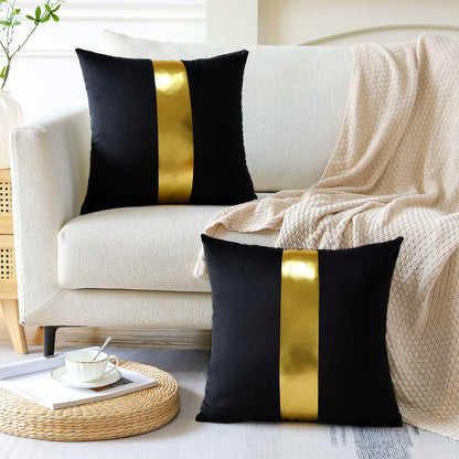 Premium Velvet Set of 2 Decorative Throw Pillow/Cushion Covers with Gold Stripe