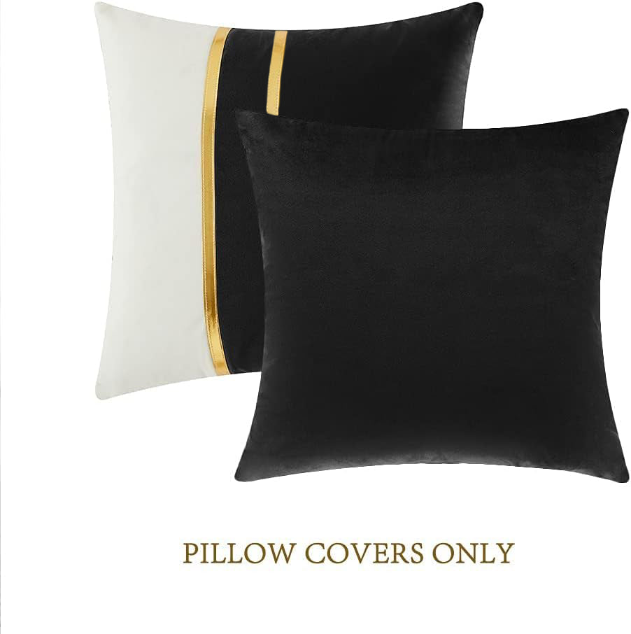 Premium Velvet Set of 2 Decorative Throw Pillow/Cushion Covers with Gold Stripes