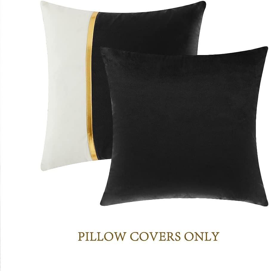 Premium Velvet Set of 2 Decorative Throw Pillow/Cushion Covers with Gold Stripe