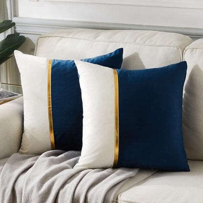 Premium Velvet Set of 2 Decorative Throw Pillow/Cushion Covers with Gold Stripe