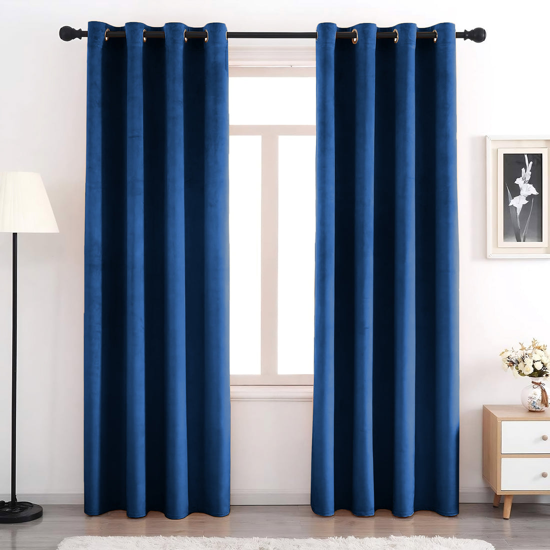 Set of 2 Room Darkening Solid Velvet Grommet Curtains