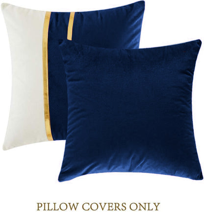 Premium Velvet Set of 2 Decorative Throw Pillow/Cushion Covers with Gold Stripes