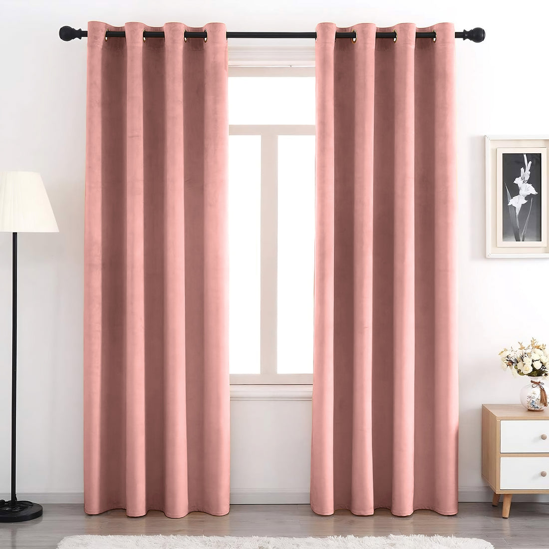 Set of 2 Room Darkening Solid Velvet Grommet Curtains